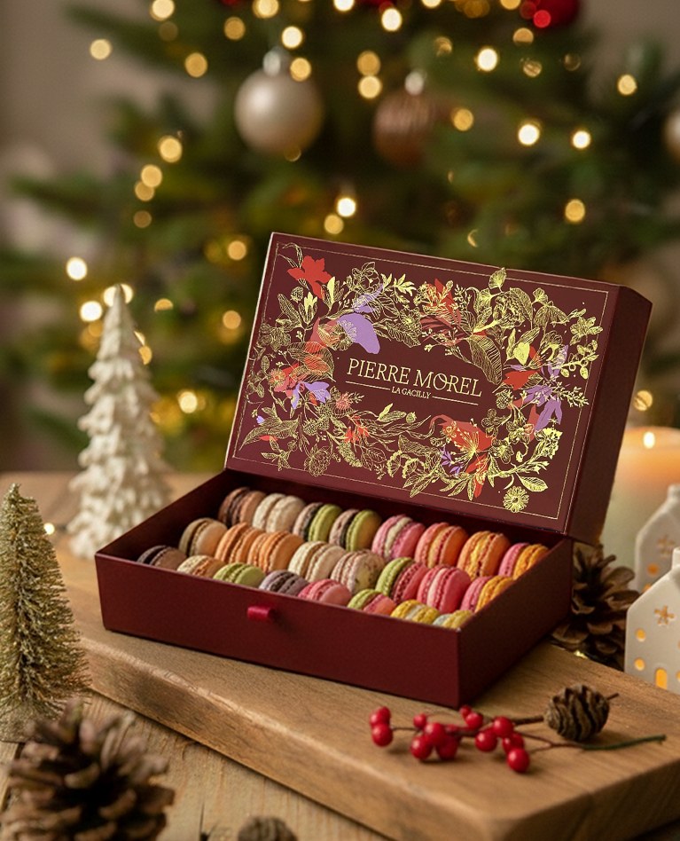 Coffrets de macarons Pierre Morel pour les fêtes de fin d’année, idée cadeau CSE