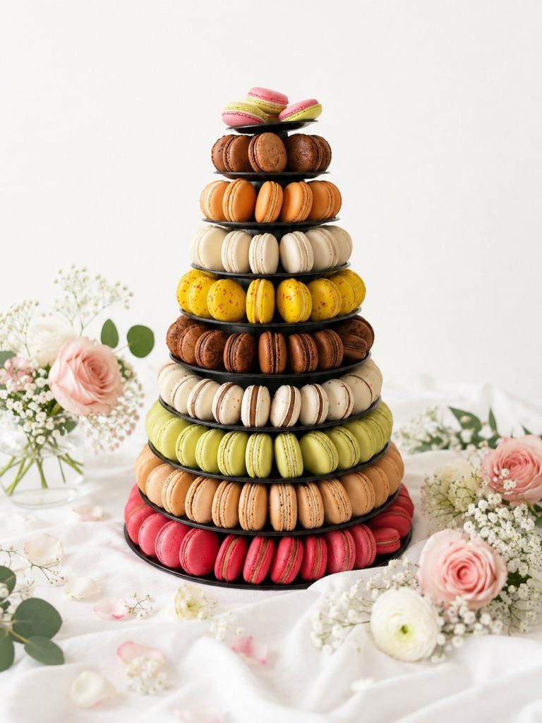 Pièce montée de macarons personnalisée, étages de couleurs au choix
